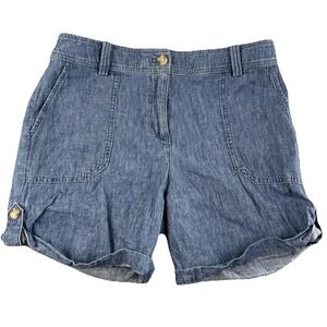 Talbots Shorts Women's Petite 4P Blue Linen Blend High‎ Rise Chambray Gorpcore